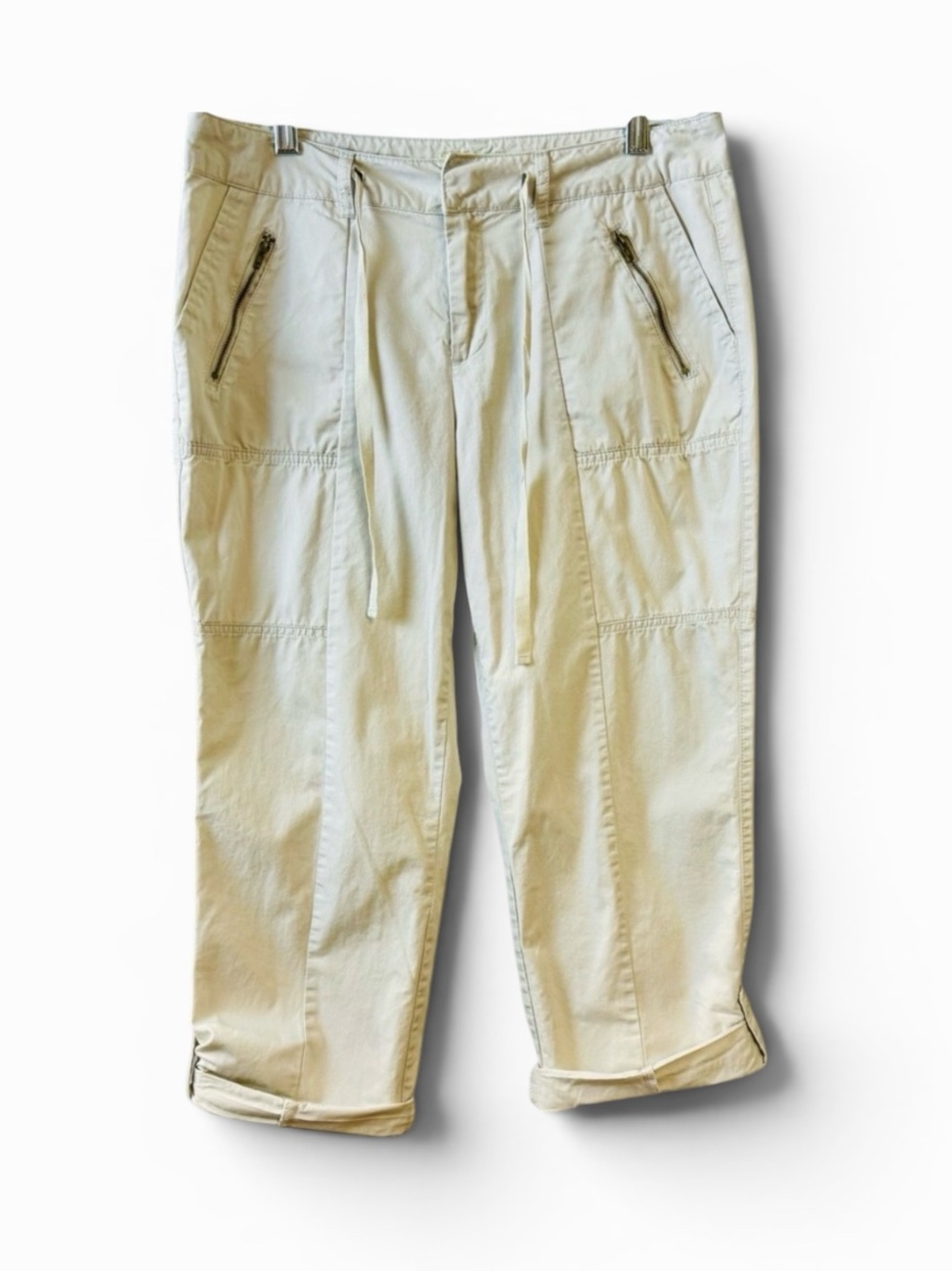 Caribbean Joe Cream Colored Roll Tab Capris 4‎ Front Pockets, 2 Rear size 8